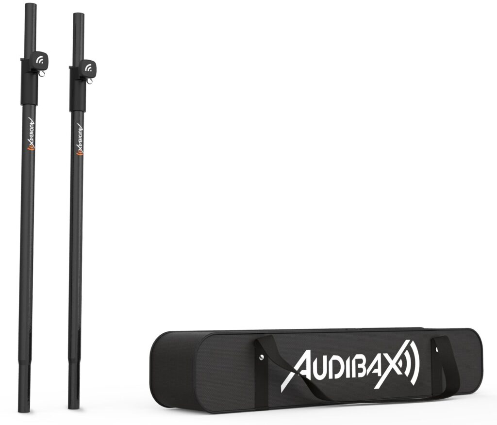 Audibax Neo 10 – Pack Di 2 Supporti Per Subwoofer Con Borsa, Regolabili 80-134 Cm, Carico Max 50 Kg | Acciaio Verniciato